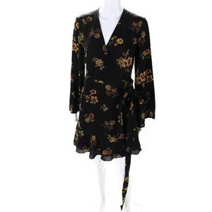Silk ALC Floral Black Silk Long Sleeve Wrap Dress RN#130801 Size 2